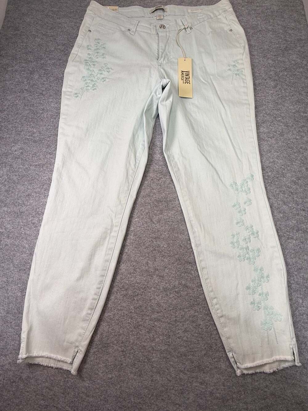 Vintage America Blues Boho Skinny Ankle Embroidered Flower Jeans Size 12/31